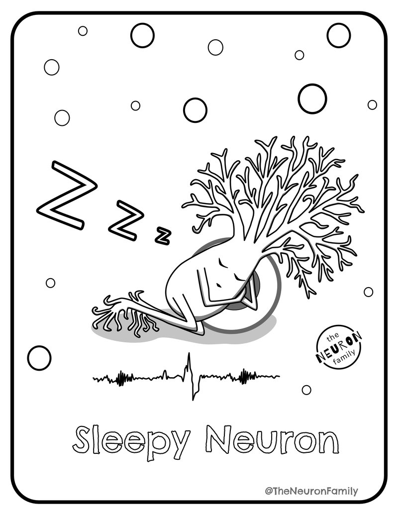 Sleepy Neuron colouring page draft